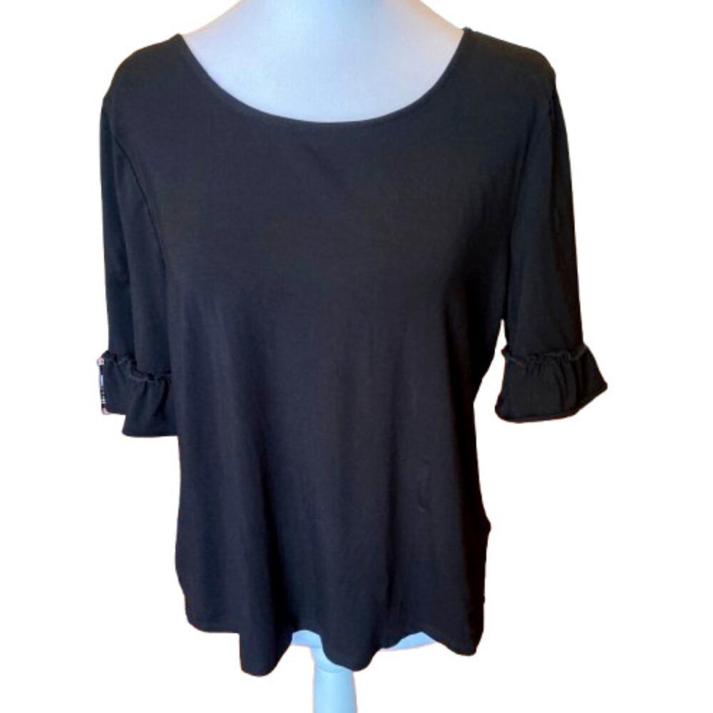 Talbot's Black T-Shirt Scoop Neck Elbow Flutter Sleeves Wardrobe Staple, sz LP